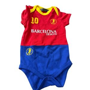 Barcelona Designs Baby Bodysuit Red Blue Soccer Jersey Onesie Number 10